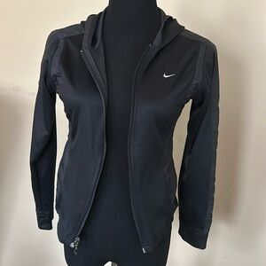 Nike athletic sweat jacket, size L (14), but would fit xs woman.